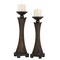 Homeroots Set of Two Bronze Polyresin Woven Tabletop Pillar Candle Holders With Candle, 2PK 468845 - alternate 1