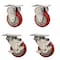 Service Caster 3 Inch Red Polyurethane Swivel Top Plate Caster Set with 2 Brakes 2 Rigid SCC SCC-20S314-PPUB-RED-TLB-2-R314-2 - alternate 1
