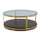 Homeroots 43" Clear And Black Gold Glass And Solid Wood and Metal Round Coffee Table With Shelf 520591 - alternate 7