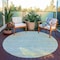 Homeroots 8' Teal Blue Round Striped Washable Indoor Outdoor Area Rug 607982 - alternate 9