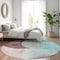 Homeroots 8' Teal Blue Brown And Beige Round Geometric Washable Indoor Outdoor Area Rug 604955 - alternate 9