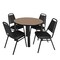 Regency Round Kee Breakroom Table W/ 4 Restaurant Stack Chairs, 36 in W, 36 in L, Noble Oak TB36RNDNOBPBK29BK - alternate 1