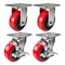 Hyw Products Heavy Duty Caster Set 5in Polyurethane on Plastic Wheels, 2 Rigid & 2 Swivel with Brake, 4PK 40-50R-A1-PU-2,40-50S-A1-PU-TB-2 - alternate 1