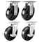 Hyw Products Heavy Duty Caster Set 8in Plastic Wheels, 2 Rigid & 2 Swivel with Brake, 4PK 40-80R-A1-HP-2,40-80S-A1-HP-TB-2 - alternate 1