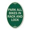 Signmission Park All Bikes in Rack and Lock Sign, 12 Inch X 18 Inch Architectural Oval, Heavy Gauge Aluminum A-OV-G-1218-23498 - alternate 1