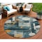 Homeroots 8' Teal Blue Ivory And Gold Round Geometric Washable Indoor Outdoor Area Rug 604508 - alternate 1