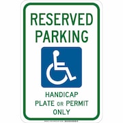 BRADY Handicap Parking Sign, 12" W, 18" H, English, Aluminum, Blue, Green, White 127458