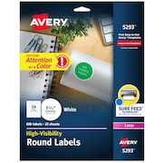 AVERY High Visibility Round Labels with, PK600 5293