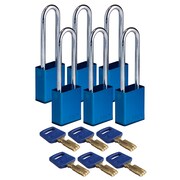 BRADY SAFEKEY Lockout Padlock Aluminum Blu 3.0" S ALU-BLU-76ST-KD6PK
