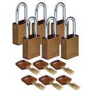 BRADY SAFEKEY Lockout Padlock Aluminum Brn 1.5" S ALU-BRN-38ST-KD6PK