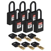 BRADY SAFEKEY Lockout Padlock Nylon Blk 1.5" Plas NYL-BLK-38PL-KD6PK