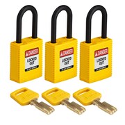 BRADY SAFEKEY Lockout Padlock Nylon Yellow 1.5" P NYL-YLW-38PL-KA3PK