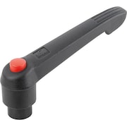 KIPP Adjustable Handle With Push Button, Size: 5, M16, Plastic Black, Comp: Steel, Button: Red K0269.71516