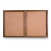 UNITED VISUAL PRODUCTS Double Door Wood Enclosed Corkboard, 60 UV104W