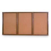 UNITED VISUAL PRODUCTS Triple Door Wood Enclosed Corkboard, 96 UV106W