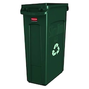 Rubbermaid Commercial 23 gal Rectangular Recycling Bin, Open Top, Green, Plastic, 1 Openings FG354007GRN