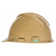 Msa Safety Front Brim Hard Hat, Type 1, Class E, Ratchet (4-Point), Gold 475365