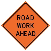 EASTERN METAL SIGNS AND SAFETY Road Work Ahead Traffic Sign, 36 in H, 36 in W, Vinyl, Diamond, English, 669-C/36-RVFO-RW 669-C/36-RVFO-RW