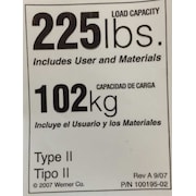 Werner Duty Rating Label Replacement, 225 lb. LDR225