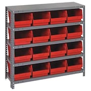 QUANTUM STORAGE SYSTEMS Steel Bin Shelving, 36 in W x 39 in H x 12 in D, 5 Shelves, Red 1239-207RD
