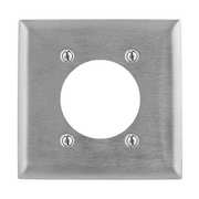 Hubbell Receptacle Wall Plate, 1 Circular Opening, 2.48 in Dia, 2 Gangs, Stainless Steel, Brushed, Silver SS701
