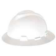 Msa Safety Full Brim Hard Hat, V-Gard, Slotted, Type 1, Class E, Staz-On Suspension, Pinlock (4-Point), White 454733
