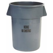 Rubbermaid Commercial 44 gal Round Trash Can, Gray, 27 in Dia, None, Polyethylene FG264356GRAY