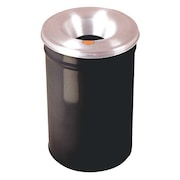 Justrite 12 gal Round Trash Can, Black, 15 in Dia, None, Aluminum 26612K