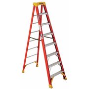 Werner Fiberglass Stepladder, 8 ft Ladder Ht, 7 Steps, 300 lb, 53 5/8 in Base Spread, 26 3/8 in Bottom W 6208