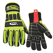 RINGERS GLOVES Hi-Vis Cut Resistant Impact Gloves, A3 Cut Level, Uncoated, S, 1 PR 297-08
