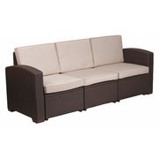 Flash Furniture Chocolate Rattan Sofa w/All-Weather Beige Cushions DAD-SF1-3-GG
