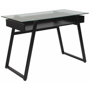 Flash Furniture Computer Desk, 21-1/2" D, 43" W, 29-1/2" H, Clear/Black, Metal, Table Top: Glass NAN-JN-2410-GG