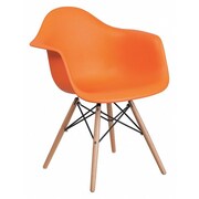 FLASH FURNITURE Orange Chair, 24.5 W 25" L 31.25 H, Metal, Polypropylene, Wood Seat, Alonza Series FH-132-DPP-OR-GG