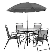 Flash Furniture Round Patio Table Set And Umbrella, 6 pcs. , 31-1/4"; 21-1/4" X Clear GM-202012-BK-GG