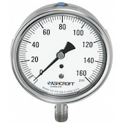 Ashcroft Pressure Gauge, 0 to 60 psi, 1/4 in MNPT, Stainless Steel, Silver 251009SWL02L60#