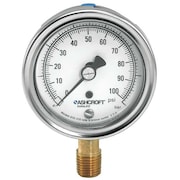 ASHCROFT Pressure Gauge, 0 to 15 psi, 1/4 in MNPT, Stainless Steel, Silver 351009AWL02L15#