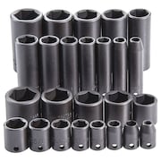 PROTO Impact Socket Set, 3/8 in Drive Size, SAE, Black Oxide, 25-Piece J72125