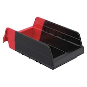 AKRO-MILS Shelf Storage Bin, Black/Red, Plastic, 11 5/8 in L x 6 5/8 in W x 4 in H, 15 lb Load Capacity 36462BLKRED