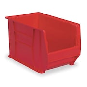 Akro-Mils Storage Bin, Red, Plastic, 20 in L x 12 3/8 in W x 8 in H, 200 lb Load Capacity 30281RED