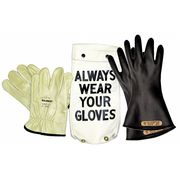 Salisbury Electrical Rubber Glove Kit, Leather Protectors, Glove Bag, Black, 11 in, Class 0, Size 10, 1 Pair GK011B/10
