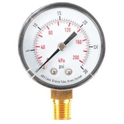Zoro Select Pressure Gauge, Commercial, 0 to 30 psi, 2 in Dial, 1/4 in MNPT, Plastic, Black 4FLT8