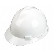 Msa Safety Front Brim Hard Hat, V-Gard, Slotted Cap, Type 1, Class E, Staz-On Pinlock Suspension, White 463942