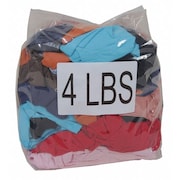 Zoro Select Recycled Cotton T-shirt Cloth Rags, 4 lb. Bag, Sizes Vary, Assorted Colors G342004BG
