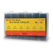 3M Heat Shrink Tubing Kit, Black, 6" L, 2:1, Polyolefin, 600 V Dielectric Strength, 102 Pcs FP301-3/16 TO 1-BLACK-5-102 PC KITS