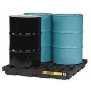 Justrite Drum Spill Containment Pallet, 49 gal Spill Capacity, 4 Drum, 5,000 lb, Recycled Polyethylene 28657