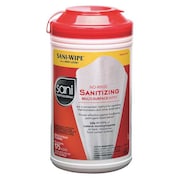 SANI PROFESSIONAL Sanitizing Wipes, White, Canister, Food Service Contact Surfaces, 175 Wipes, 5 in x 7-3/4 in P66784