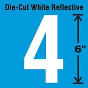 STRANCO Die-Cut Reflective Number Label, 4, 6In H DWR-6-4-EA