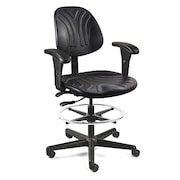 BEVCO Drafting Chair, Polyurethane, 19" to 26-1/2" Height, Adjustable Arms, Black 7301D-AA-3750S/5