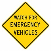 LYLE Watch for Emergency Vehicles Traffic Sign, 12 in H, 12 in W, Aluminum, Diamond, T1-1849-EG_12x12 T1-1849-EG_12x12