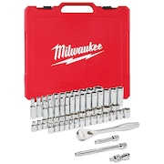 Milwaukee Tool 3/8" Drive Socket Set SAE, Metric 56 pc. Pieces 1/4 in to 1 in, 6 mm to 19 mm , Chrome 48-22-9008